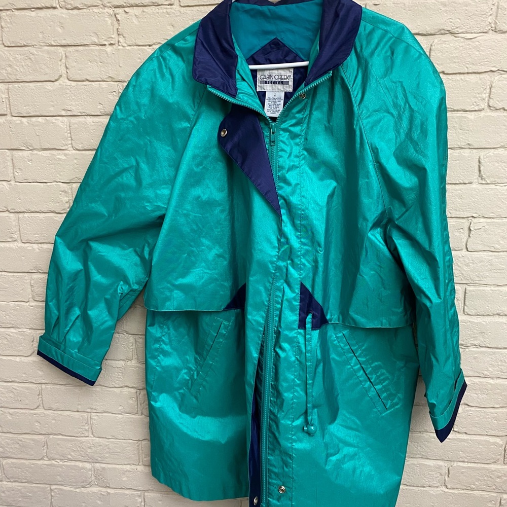 Vintage 80s 90s Cabin Creek Petite Teal Windbreaker Parka Jacket Large